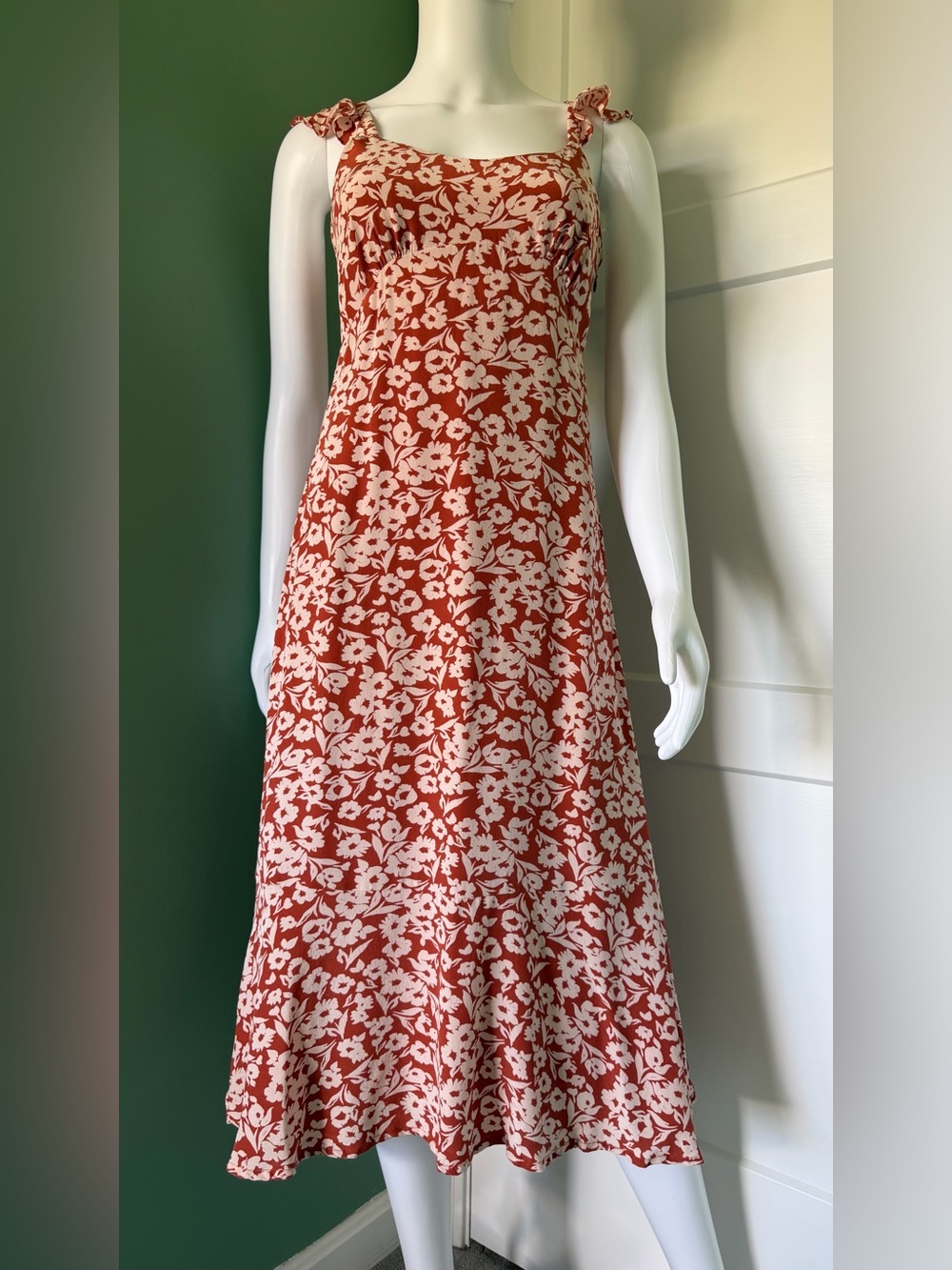 Roller Rabbit Olindo Quinn Silk Midi Dress In Burnt Orange/Cream